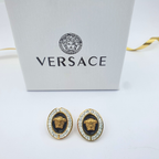 Vintage Oval Versace Earrings Black Gold – view 3