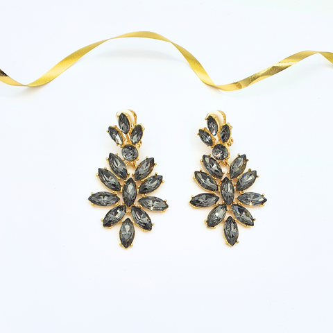Oscar de la Renta Black Crystal Chandelier Clip Earrings