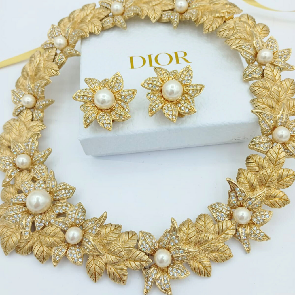 Vintage Christian Dior Open Flower Faux Pearl Earrings 1970s – view 7