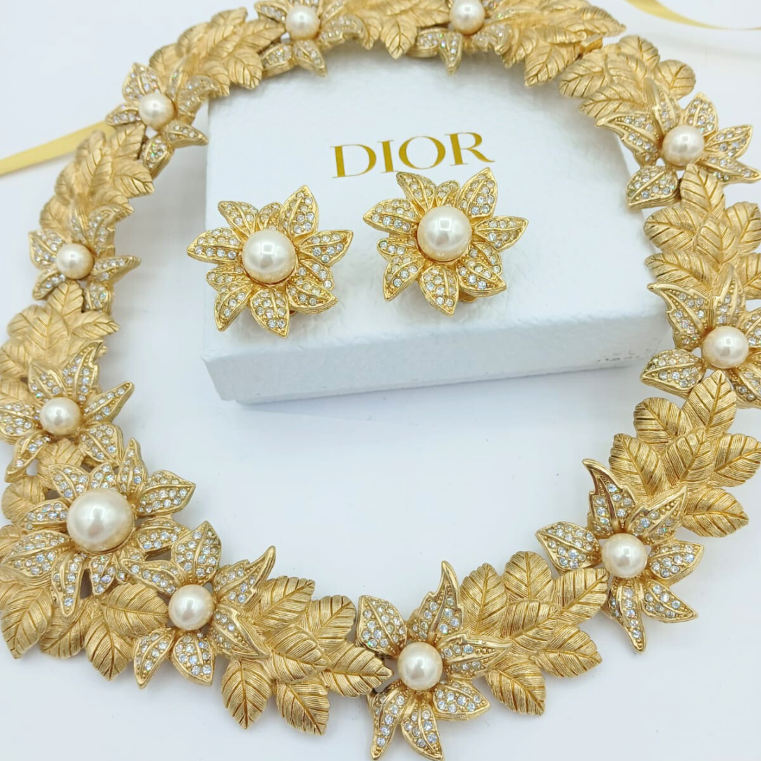 Vintage Christian Dior Open Flower Faux Pearl Earrings 1970s – view 7