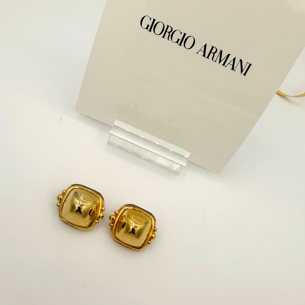 Vintage Giorgio Armani Gold-Tone Cushion Design Clip Earrings