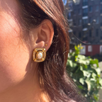 Vintage Christian Dior Rounded Square Faux Pearl Clip Earrings – view 4