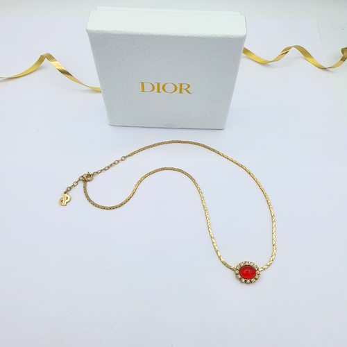 Vintage Christian Dior Bright Red Cabochon Necklace