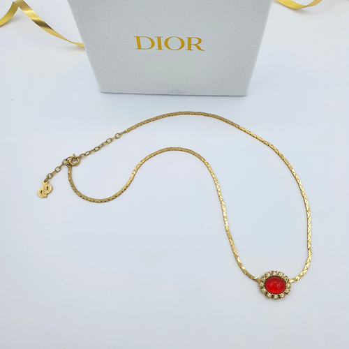 Vintage Christian Dior Bright Red Cabochon Necklace – view 2