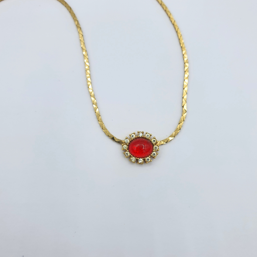 Vintage Christian Dior Bright Red Cabochon Necklace – view 3