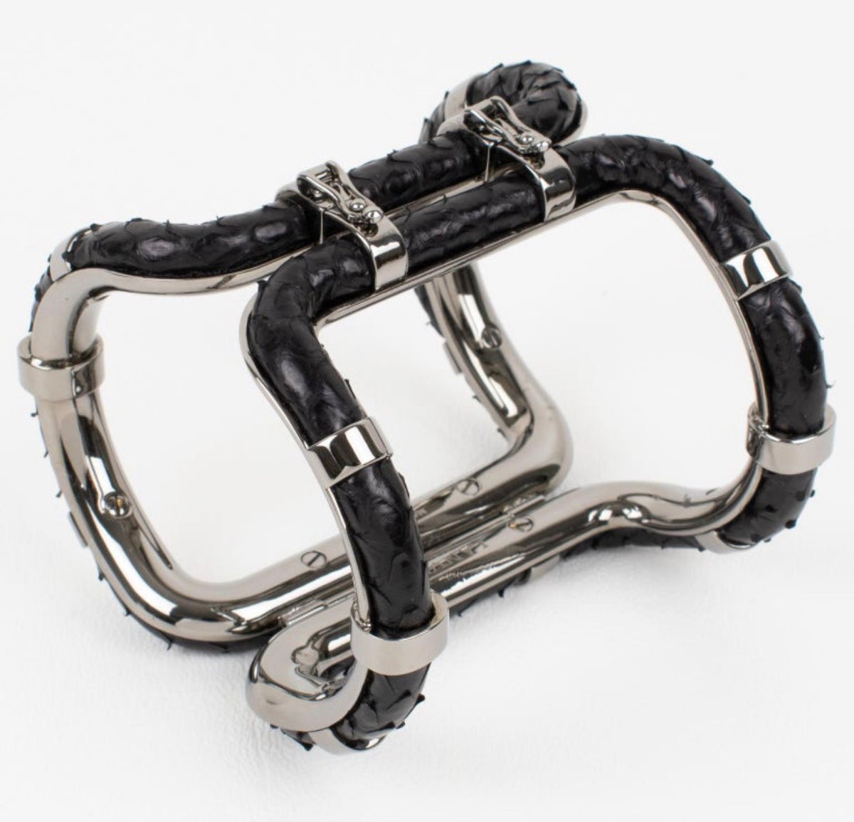 Lanvin Black Python Sculptural Cuff Bracelet (1980s)