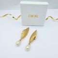 Vintage Christian Dior Leaf-Shaped Pearl Clip Earrings