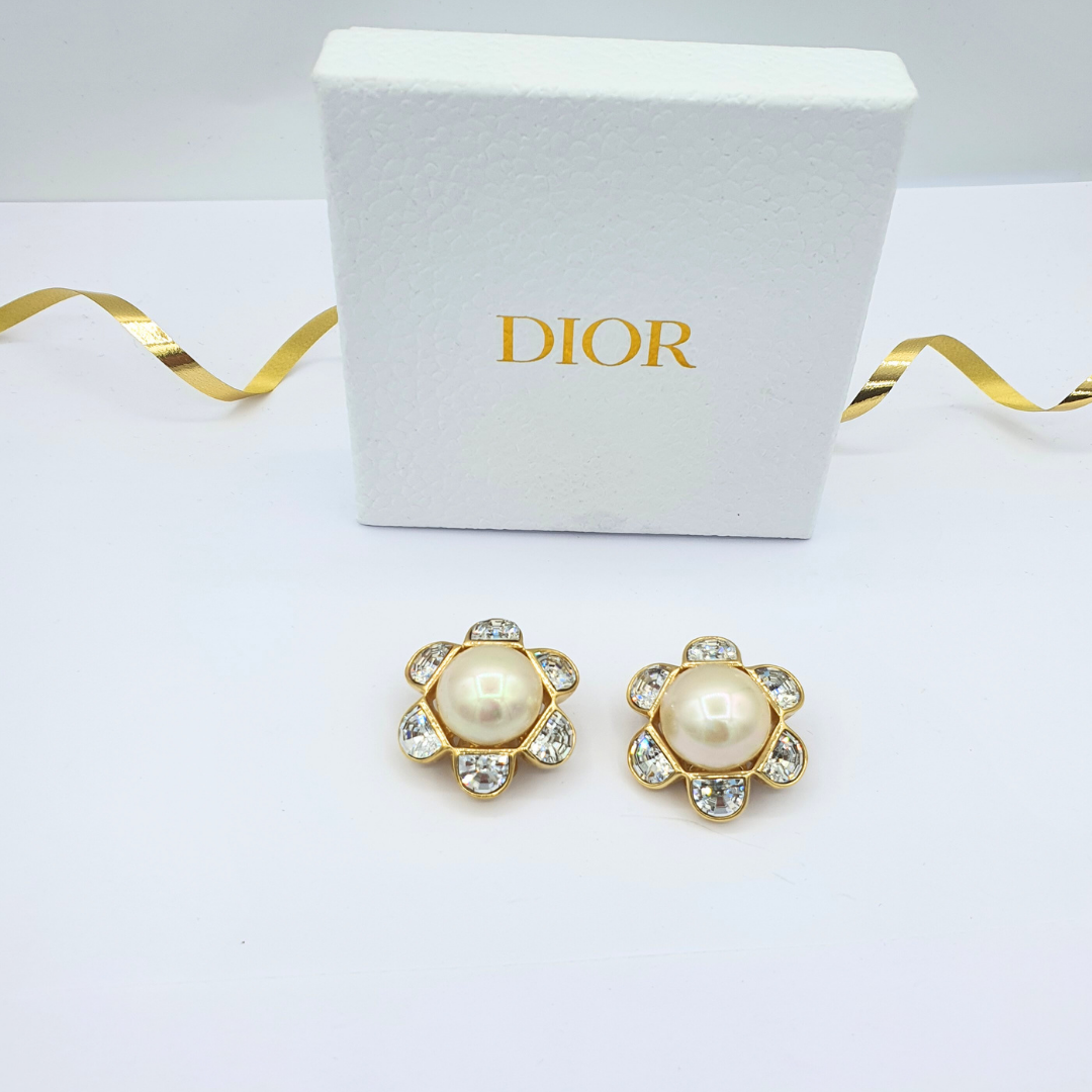 Vintage Christian Dior Flower-Shaped Clip Earrings