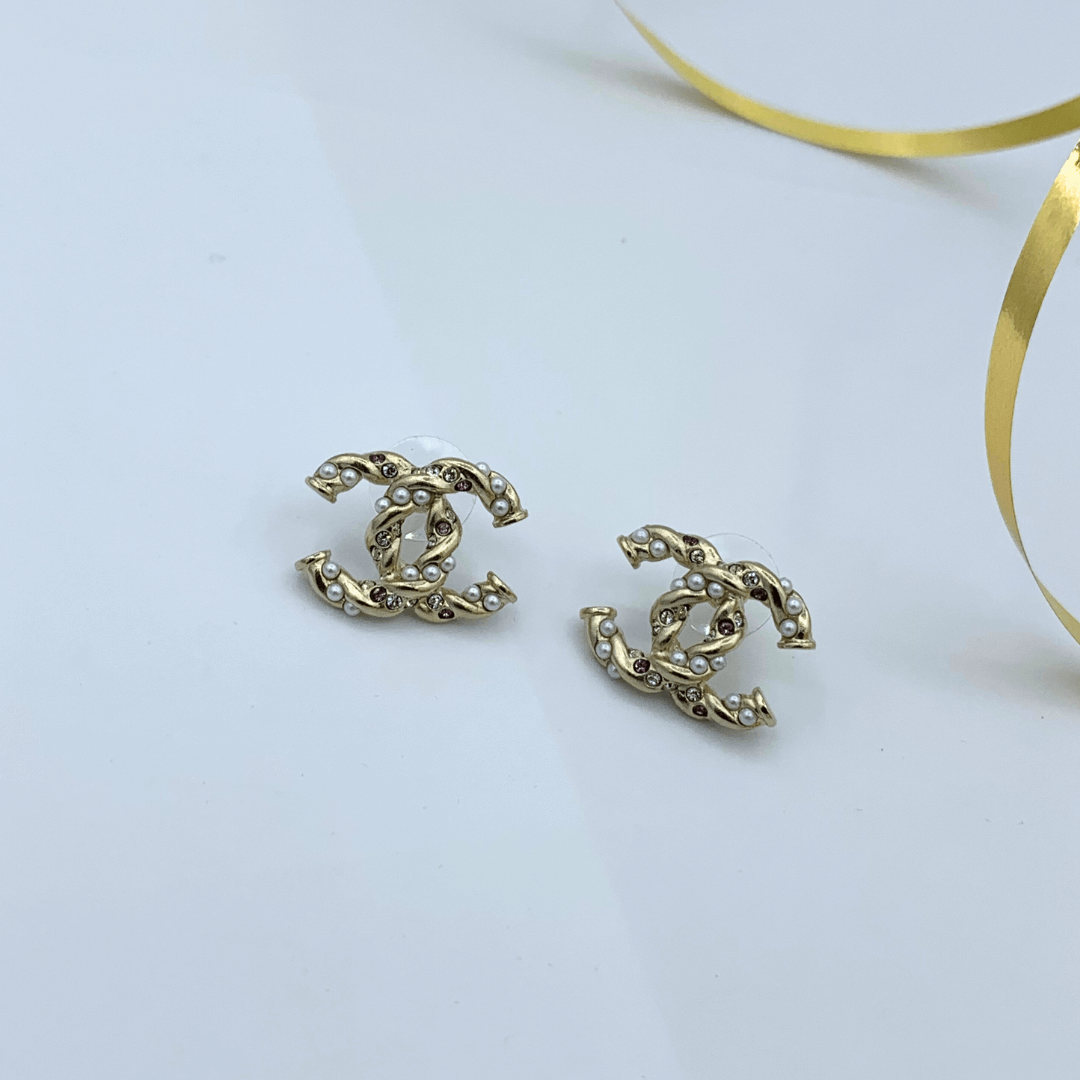 Vintage Chanel CC Logo Faux Pearl Earrings