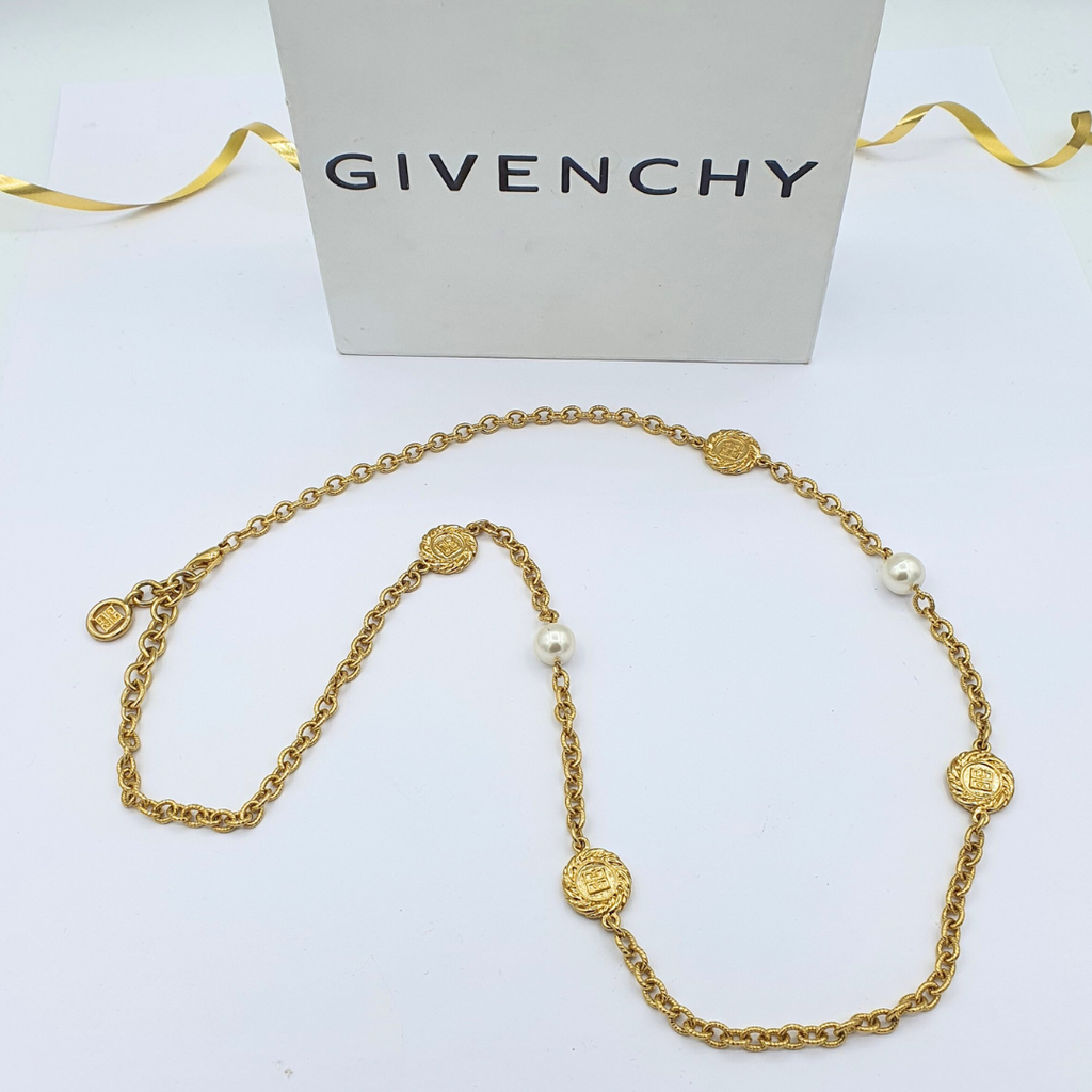 Vintage Long Givenchy Coin Charms Necklace