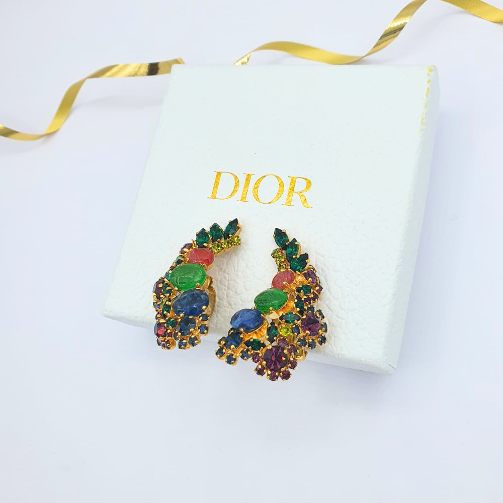Vintage Christian Dior Ear Clips "Cascade de Couleurs" – 1969 – view 2