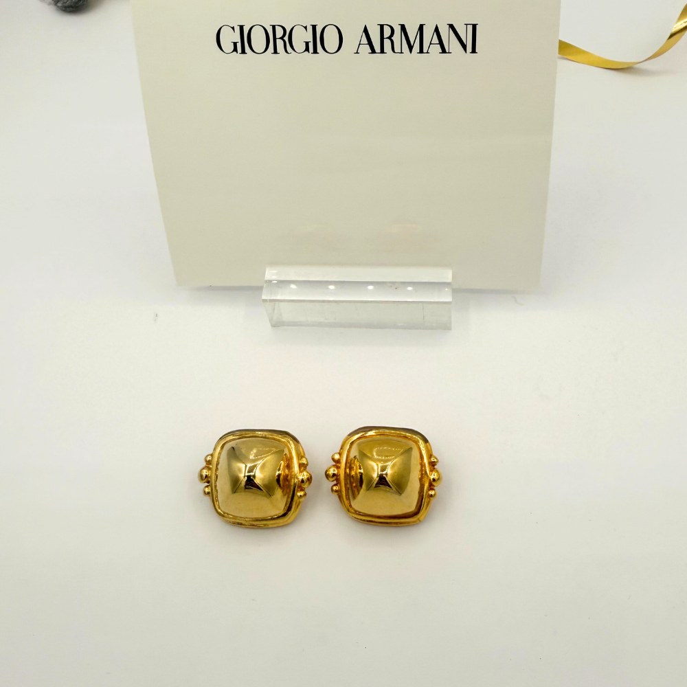 Vintage Giorgio Armani Gold-Tone Cushion Design Clip Earrings – view 2