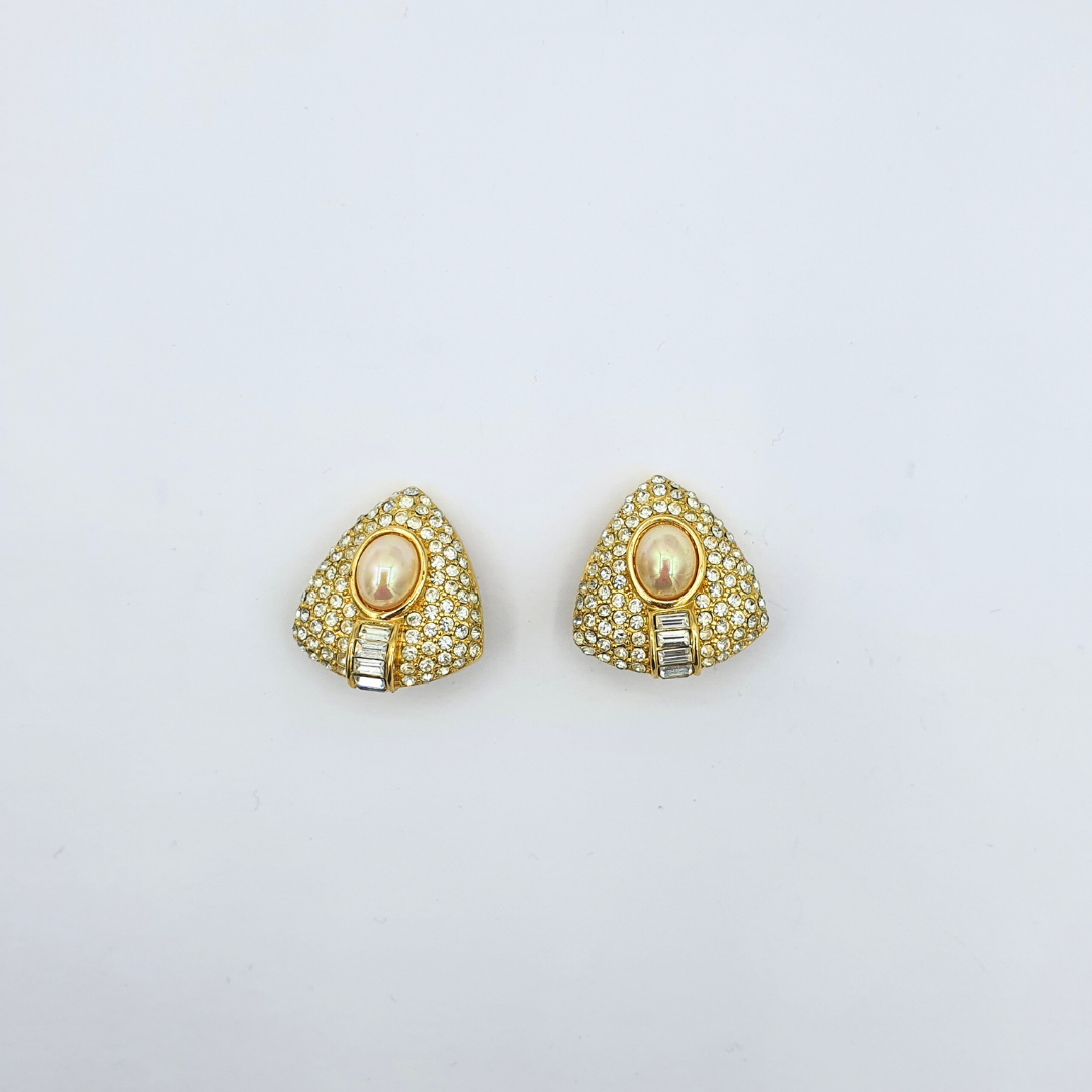 Vintage Christian Dior Triangular Faux Pearl Clip Earrings – view 2