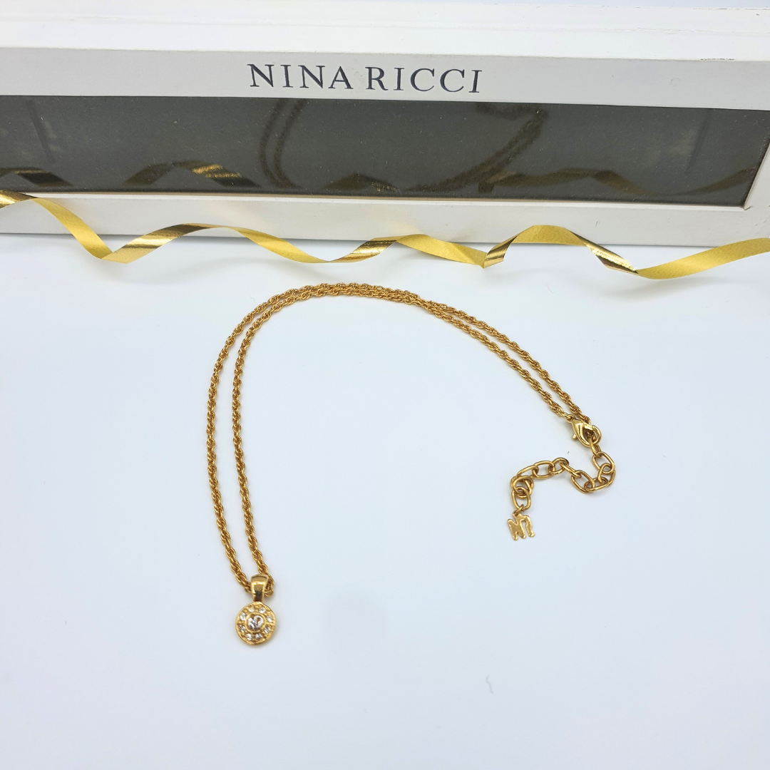Nina Ricci – Vintage NR Medallion Necklace with Crystals