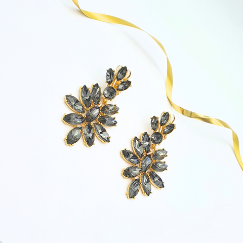 Oscar de la Renta Black Crystal Chandelier Clip Earrings