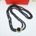 Valentino Garavani Vintage Necklace – Black Glass Beads with Rhinestone Clasp – view 2