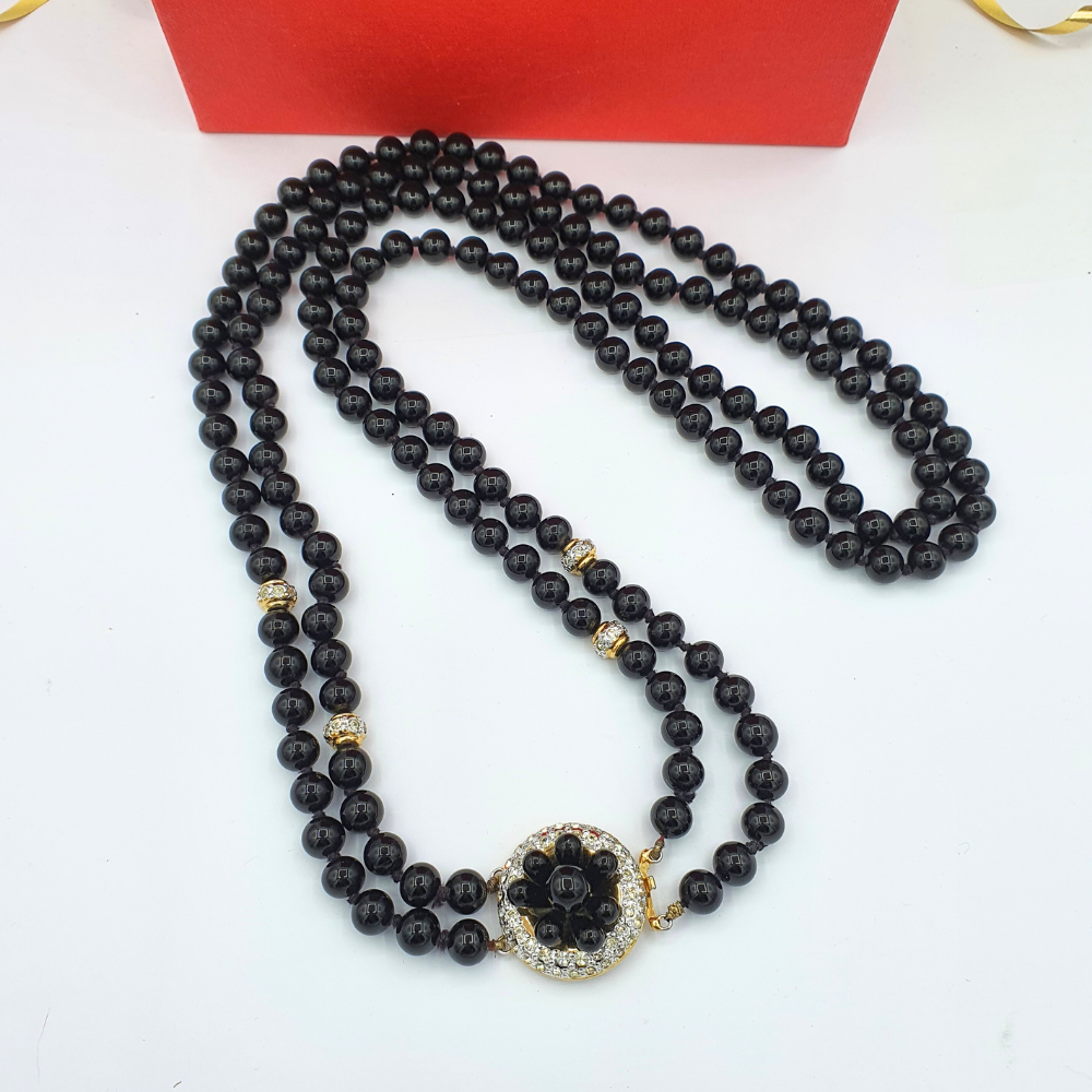 Valentino Garavani Vintage Necklace – Black Glass Beads with Rhinestone Clasp – view 2