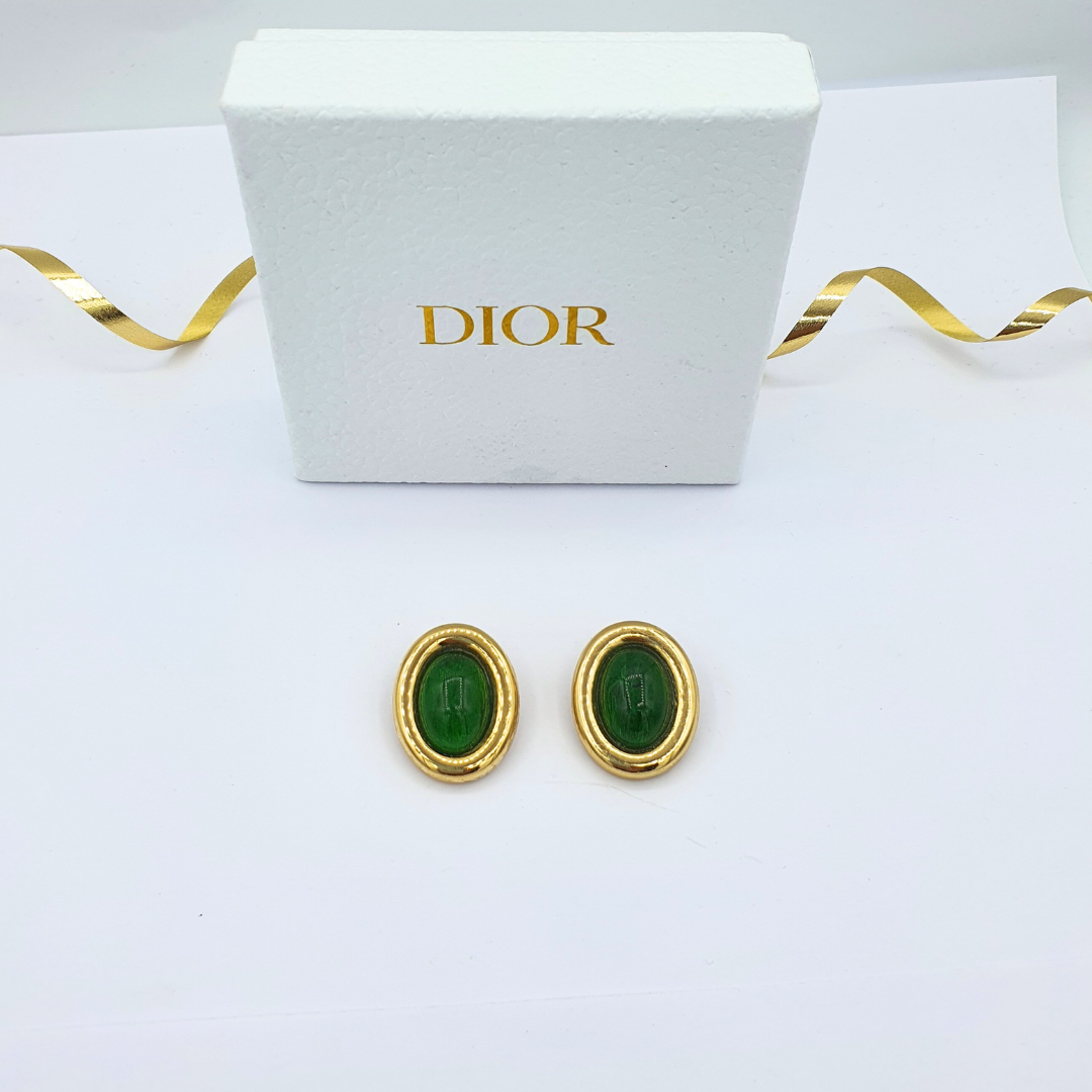 Vintage Christian Dior Emerald Green Clip Earrings
