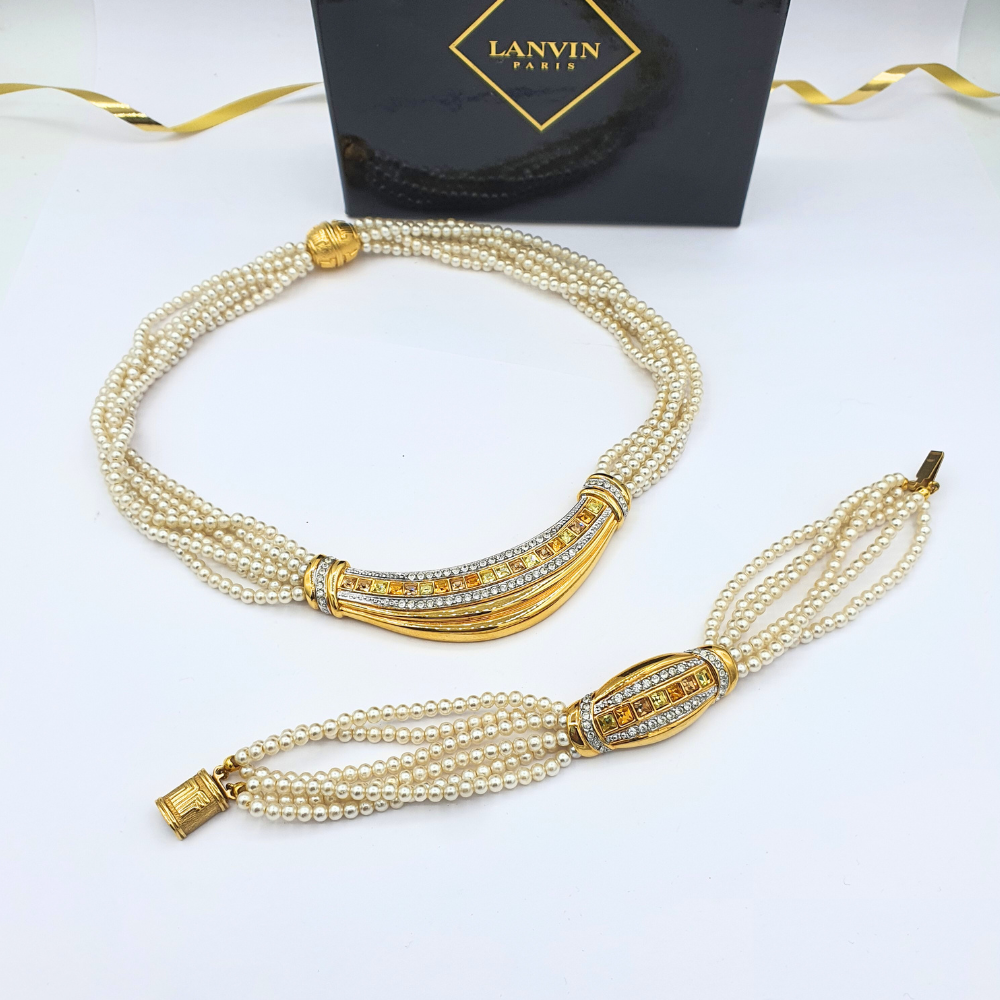 Vintage Lanvin Pearl & Rhinestone Bracelet – view 3