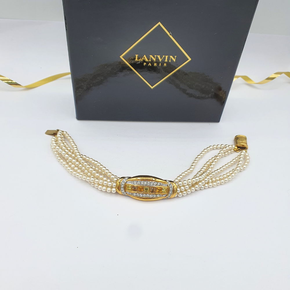Vintage Lanvin Pearl & Rhinestone Bracelet