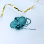 Vintage Moschino Monochrome Brooch in Aqua Blue Floral Motif
