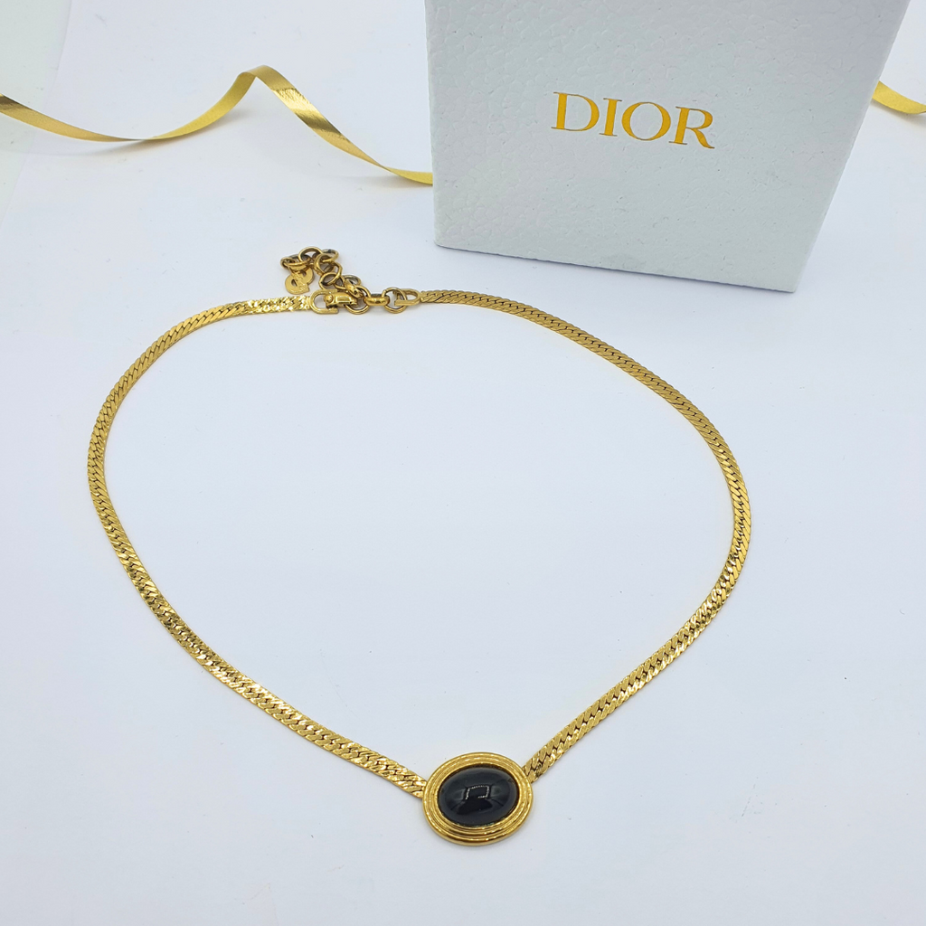 Vintage Christian Dior Black Round Medallion Necklace – view 3