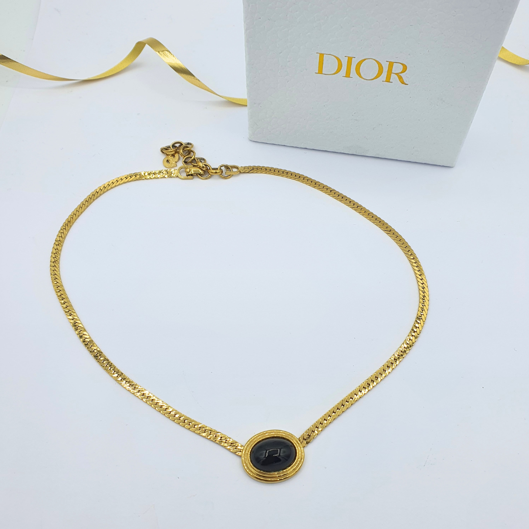 Vintage Christian Dior Black Round Medallion Necklace – view 3