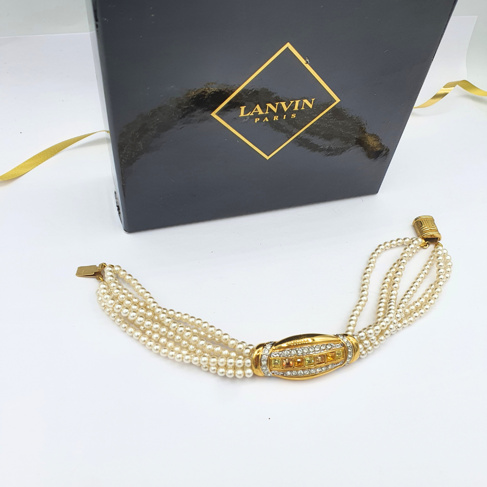 Vintage Lanvin Pearl & Rhinestone Bracelet – view 2
