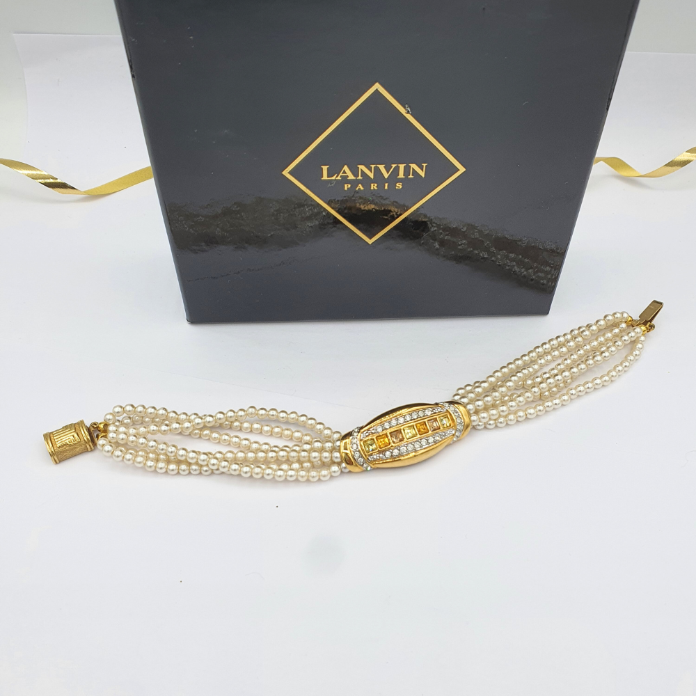 Vintage Lanvin Pearl & Rhinestone Bracelet – view 4