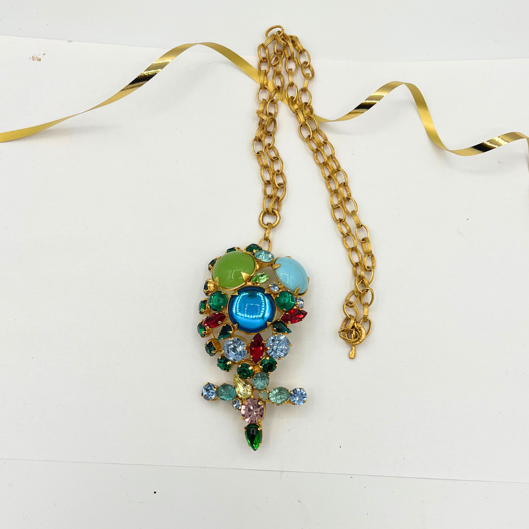 Vintage Christian Lacroix Flower Cross Statement Necklace 1994 – view 3