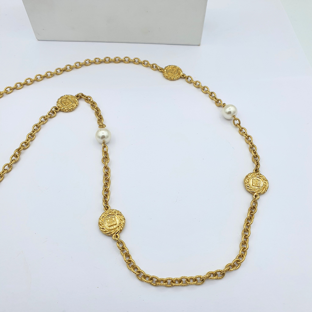 Vintage Long Givenchy Coin Charms Necklace – view 2