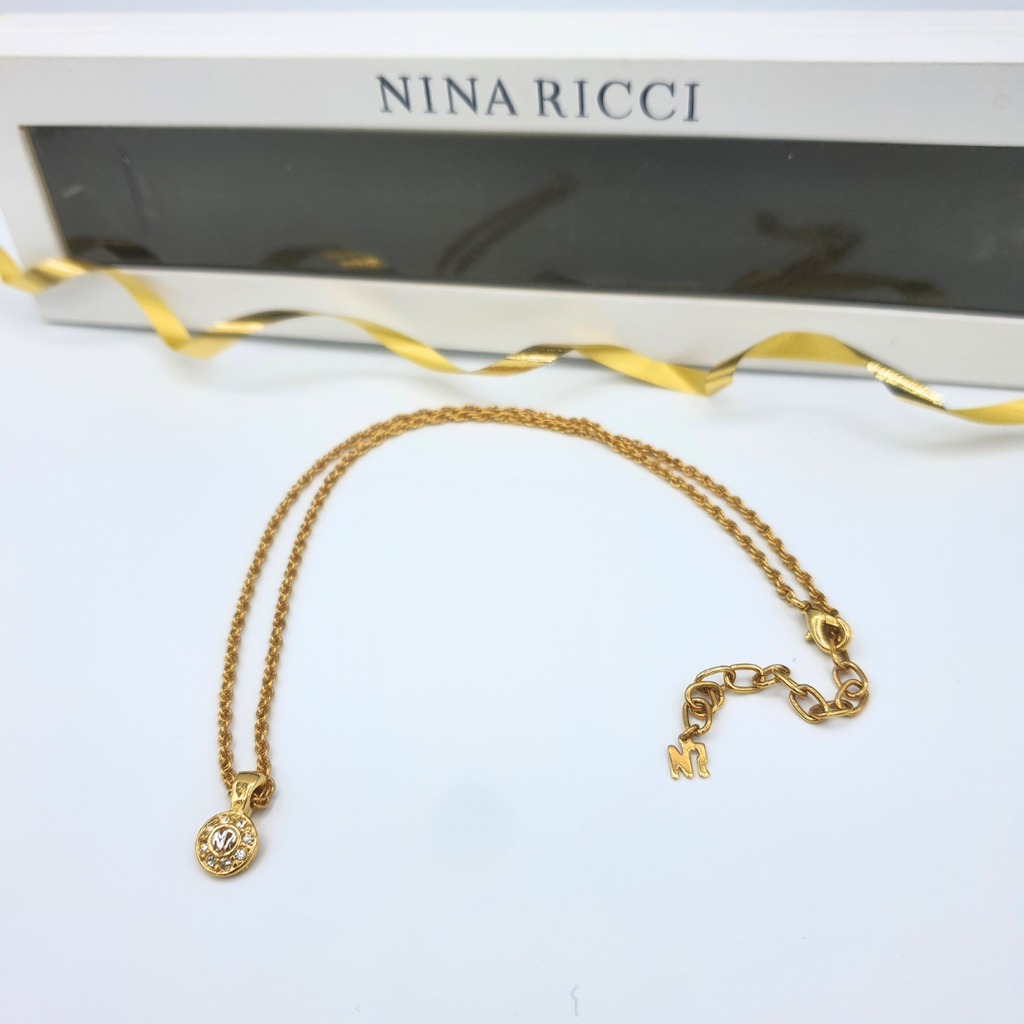 Nina Ricci – Vintage NR Medallion Necklace with Crystals – view 2