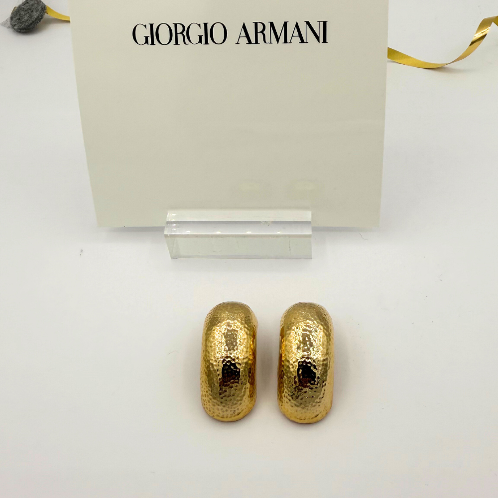 Vintage Giorgio Armani Gold-Tone Hammered Clip Earrings