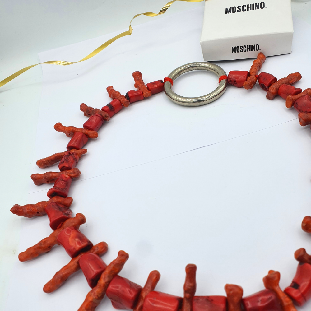 Moschino Vintage Statement Necklace – Red Coral – view 5