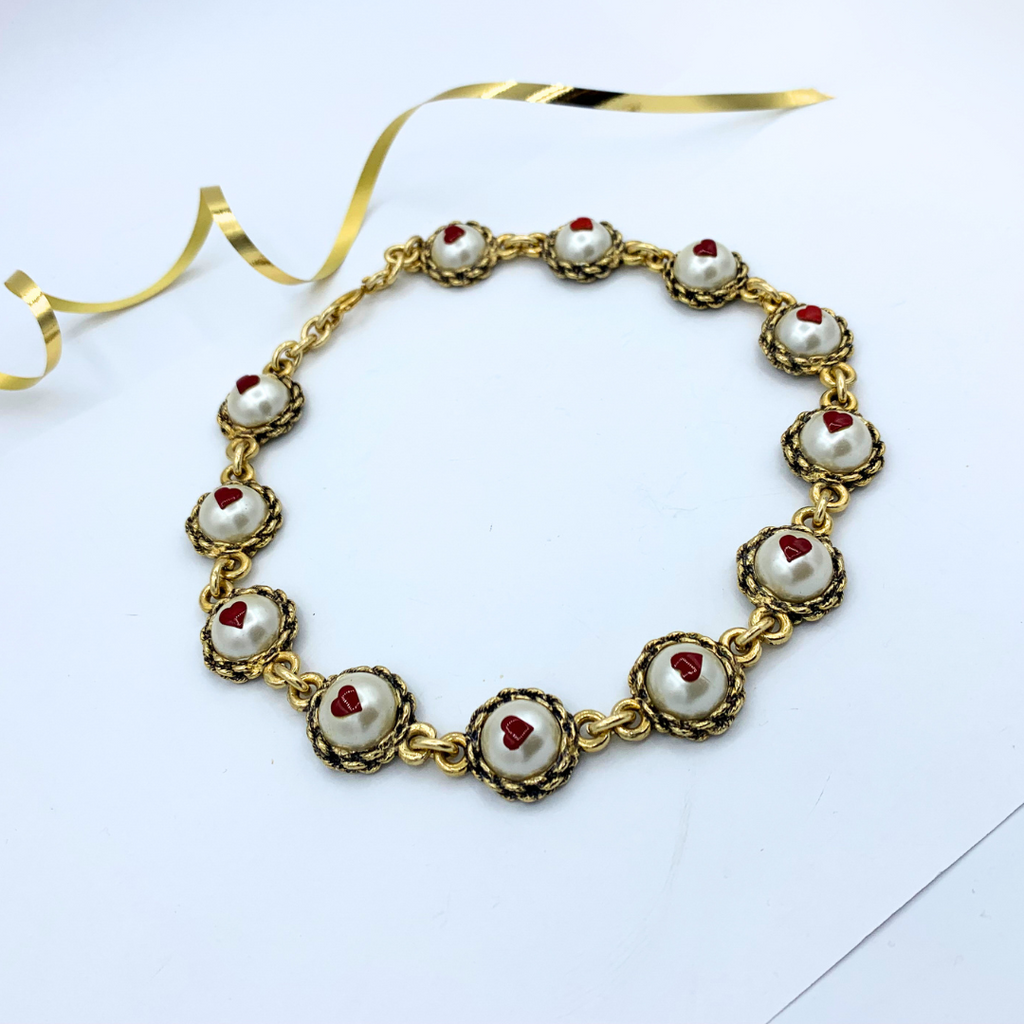 Vintage Moschino Faux Pearl Hearts Necklace – view 2