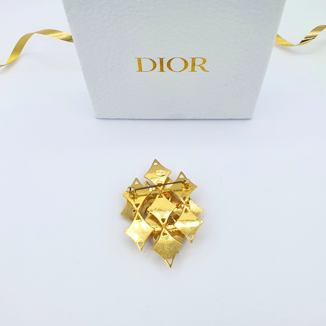 Vintage Christian Dior Diamond-Shaped White Enamel Brooch 1968 – view 3