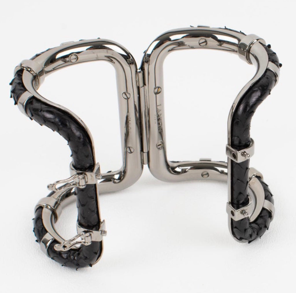 Lanvin Black Python Sculptural Cuff Bracelet (1980s)