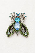 Vintage Blue & Green Crystal Fly Brooch