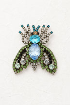 Vintage Blue & Green Crystal Fly Brooch