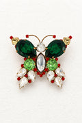Vintage Emerald & Ruby Crystal Butterfly Brooch