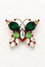 Vintage Emerald & Ruby Crystal Butterfly Brooch