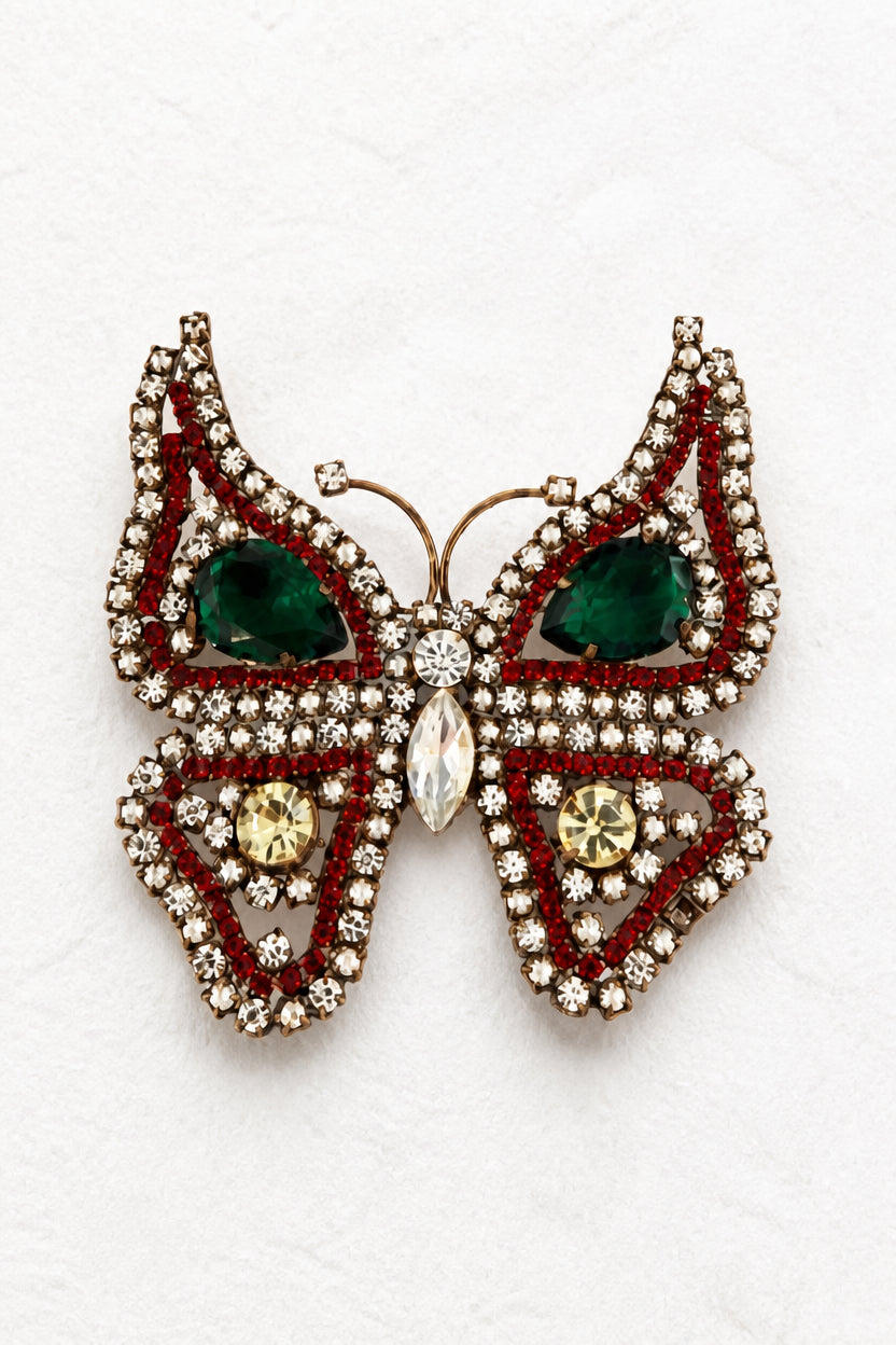 Vintage Ruby & Emerald Pavé Butterfly Brooch