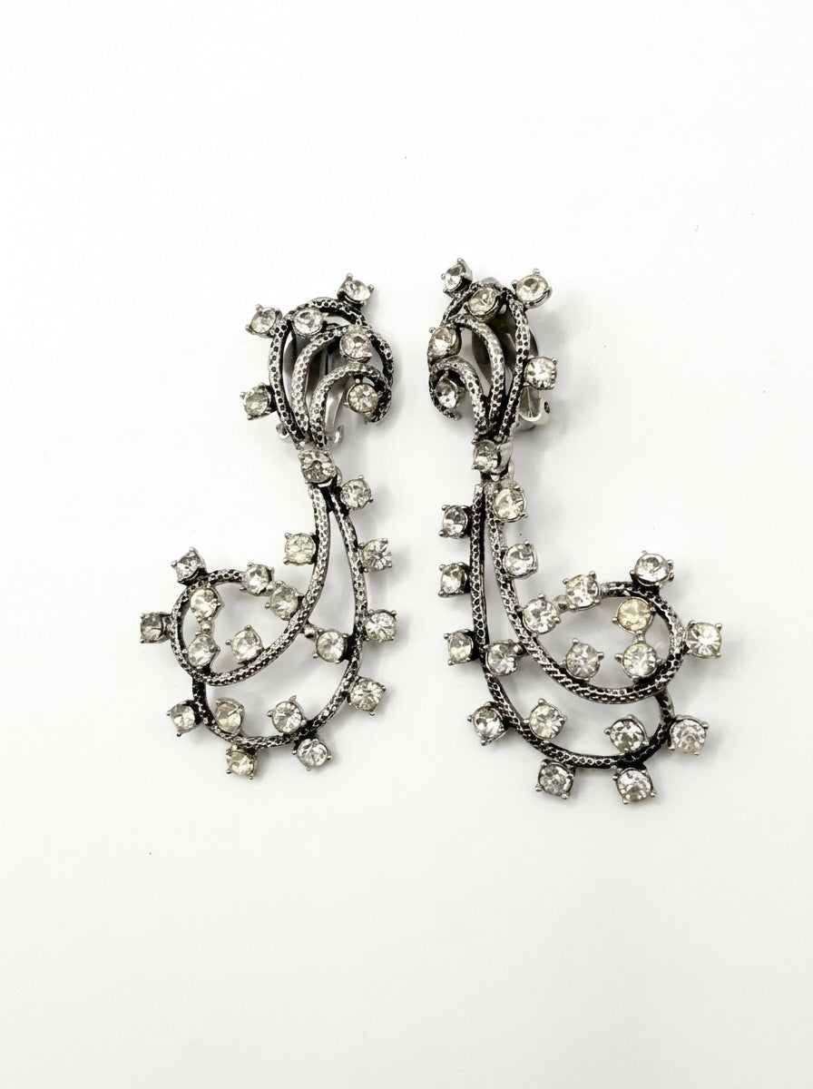 Vintage Elsa Schiaparelli – Crystal Scroll Statement Earrings
