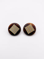 Lanvin Tortoiseshell Round Clip Earrings with Gold & Silver Bars