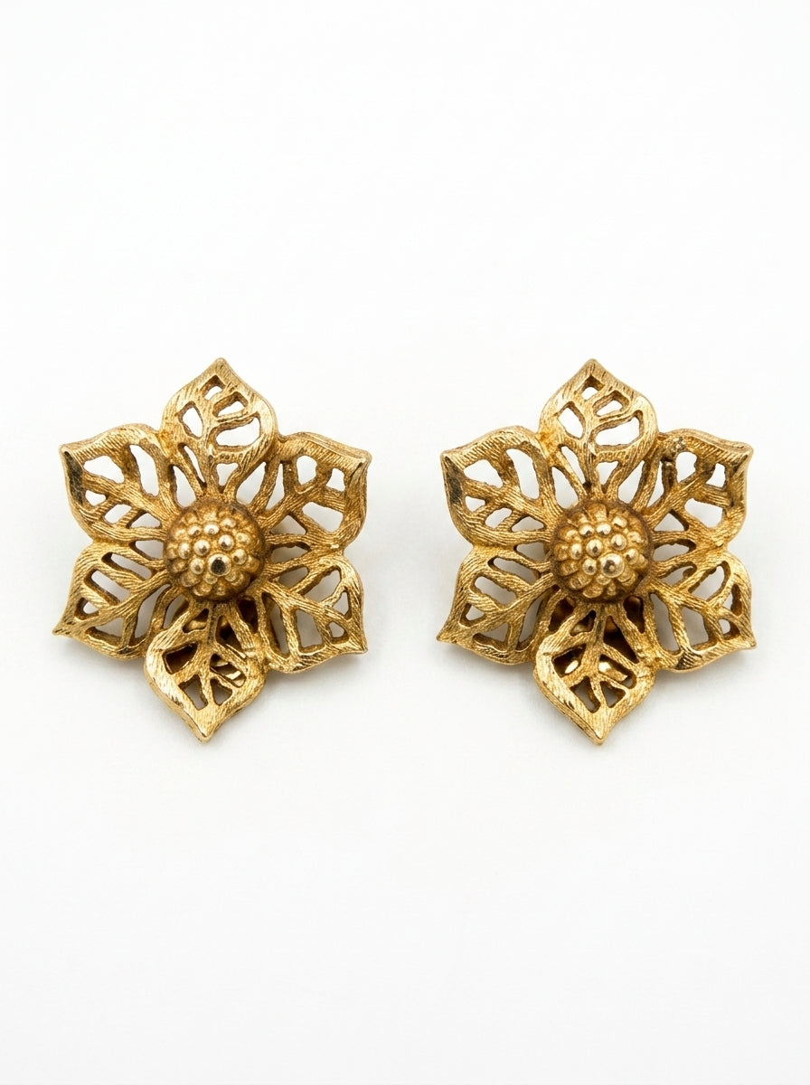 Christian Dior Vintage Gold-Tone Flower Clip Earrings
