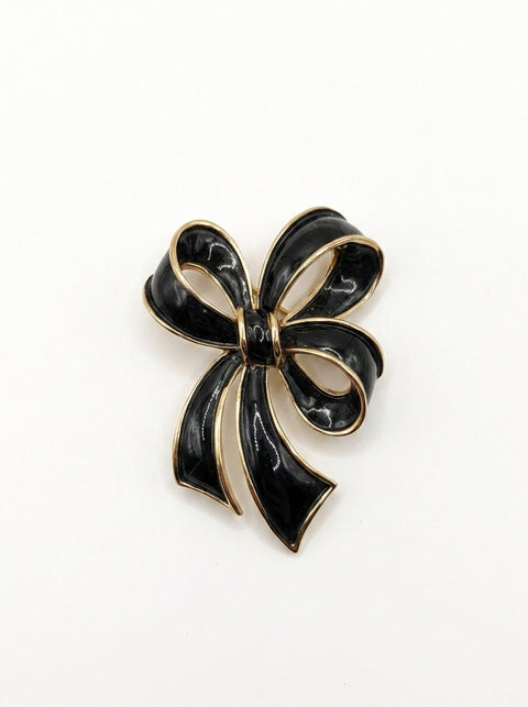 Trifari Vintage Black Enamel Bow Brooch