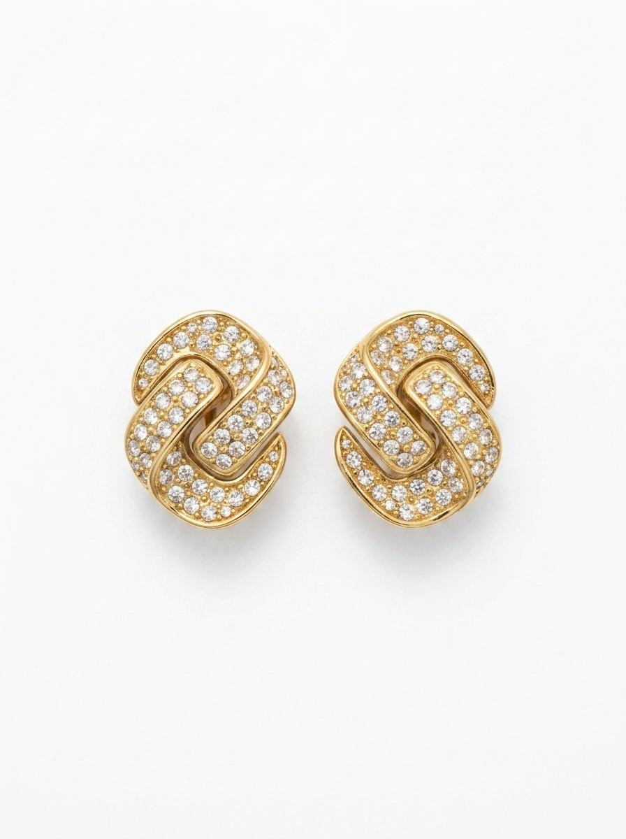 Vintage Christian Dior Knotted Rhinestone Motif Clip Earrings – view 6