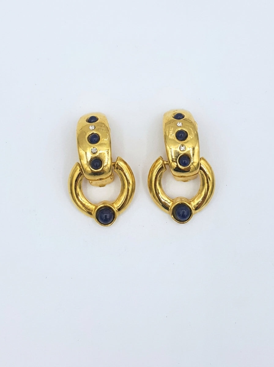 Vintage Giorgio Armani Gilt Design with Dark Blue Cabochons and Crystals – view 6