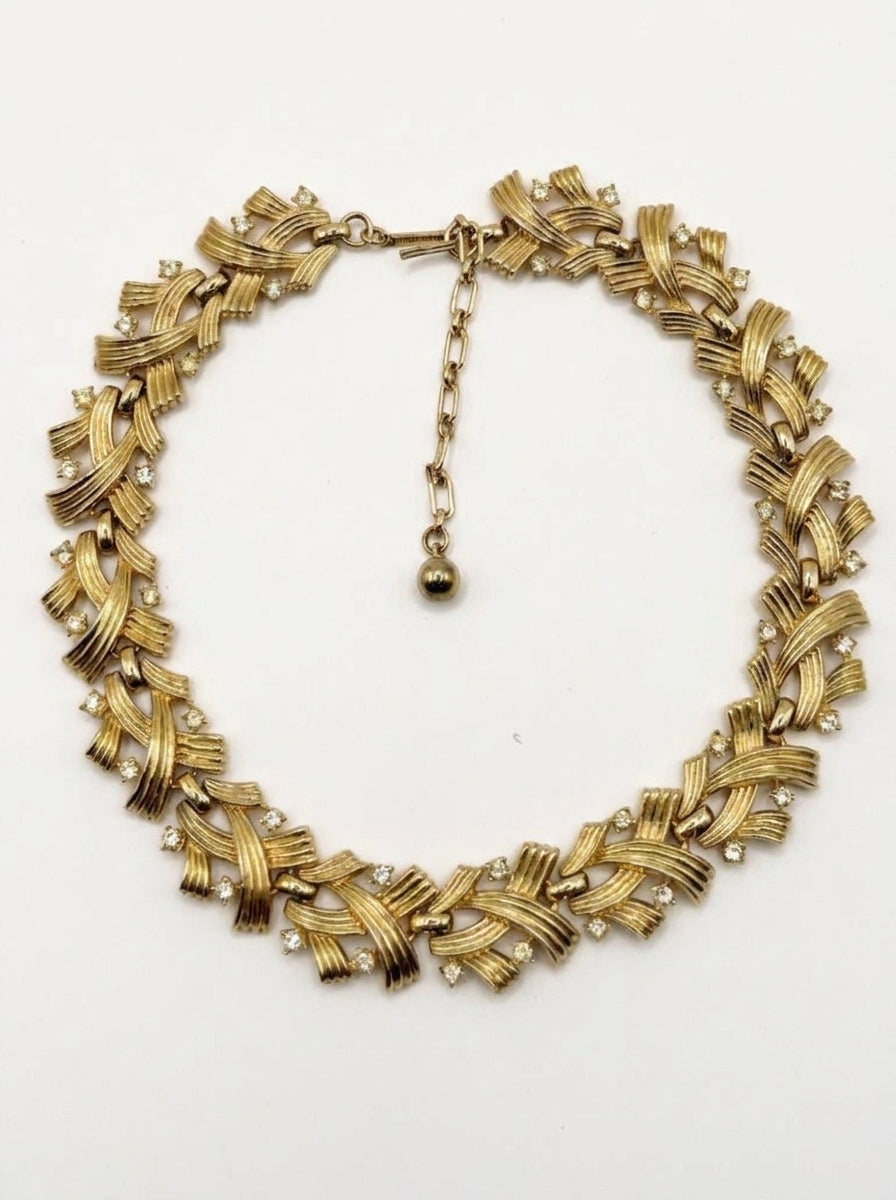 Vintage Trifari goudkleurige blad-collierketting