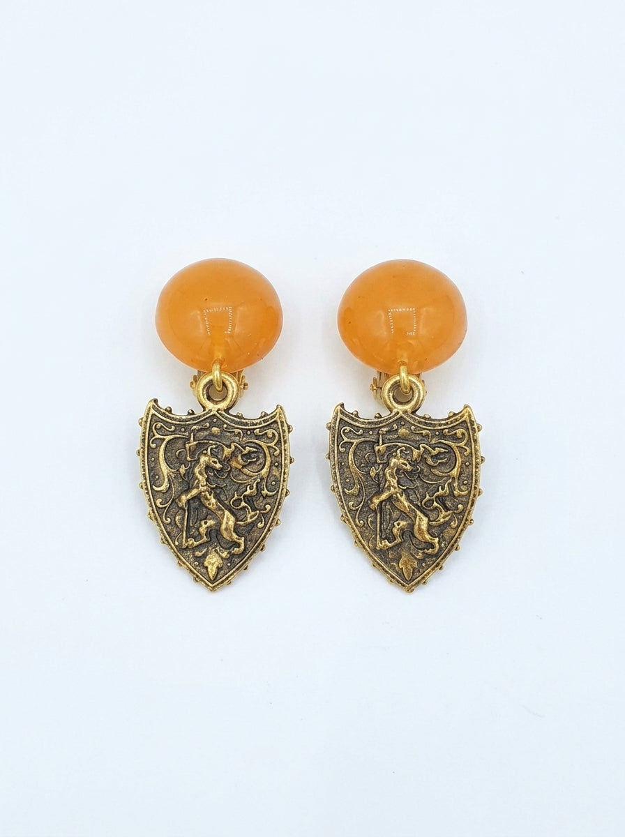Giorgio Armani Vintage Earrings – Baroque Shield & Amber Cabochon – view 7